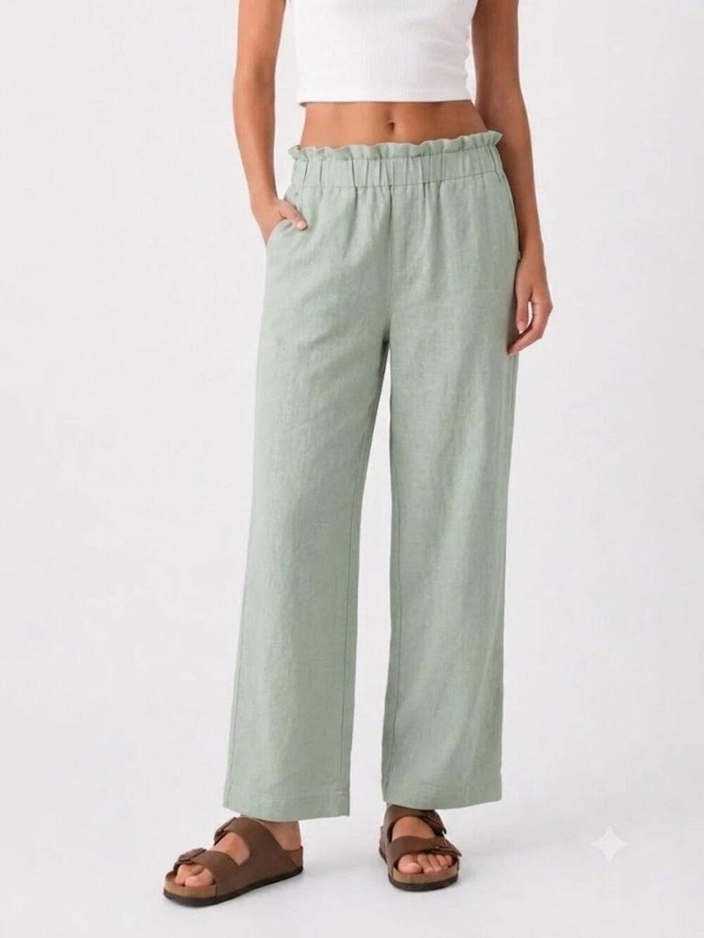 Laundry by Shelli Segal Linen Blend Wide Leg Paperbag Pants Sage Green Size S